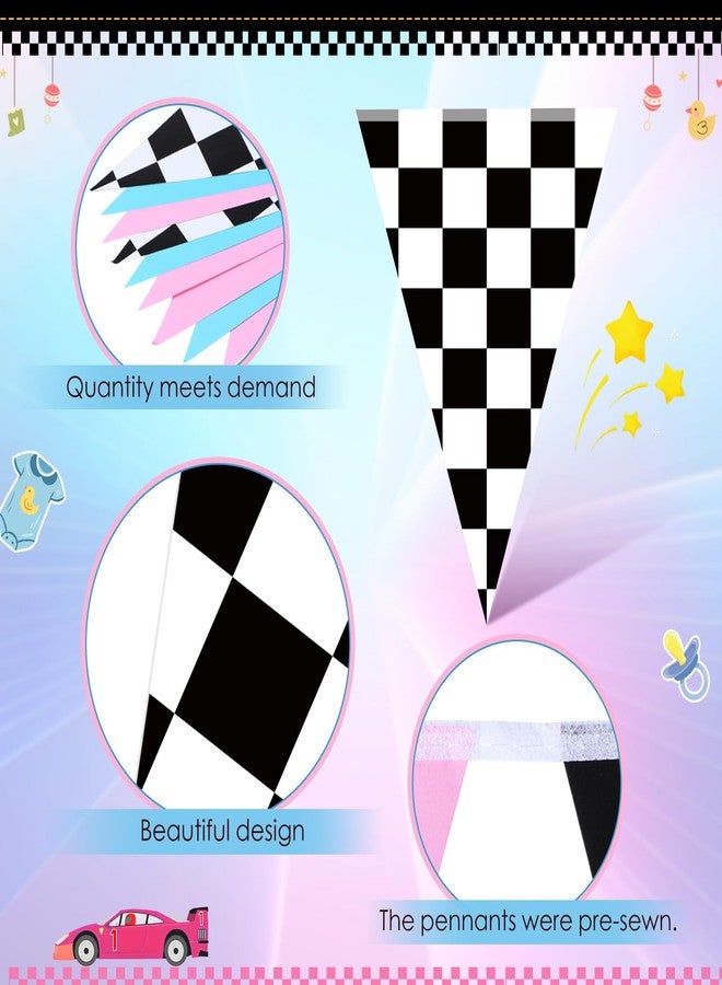 Glenmal 5 Pcs Gender Reveal Party Decorations Pink Blue Pennant Banner Checkered Race Car Hanging Paper Flags Triangle Bunting for Boys or Girls Gender Reveal Decor Baby Shower Birthday Party Supplies - Image 3