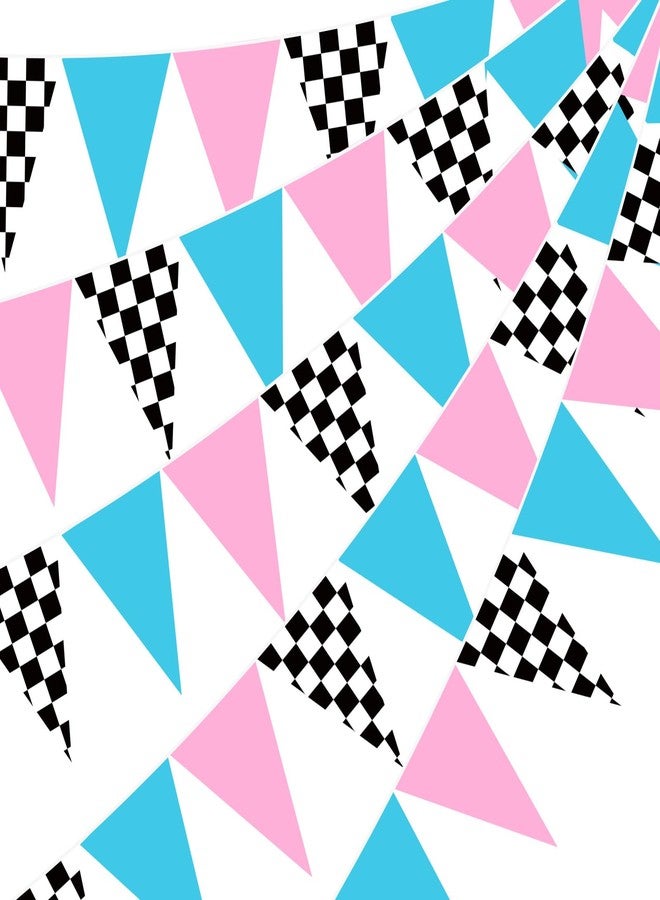 Glenmal 5 Pcs Gender Reveal Party Decorations Pink Blue Pennant Banner Checkered Race Car Hanging Paper Flags Triangle Bunting for Boys or Girls Gender Reveal Decor Baby Shower Birthday Party Supplies - Image 1