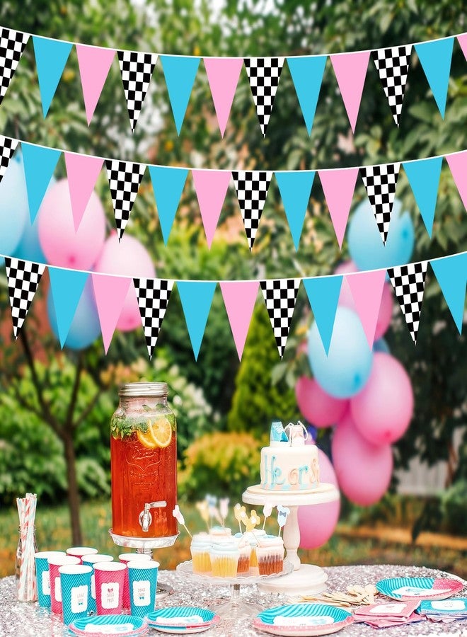 Glenmal 5 Pcs Gender Reveal Party Decorations Pink Blue Pennant Banner Checkered Race Car Hanging Paper Flags Triangle Bunting for Boys or Girls Gender Reveal Decor Baby Shower Birthday Party Supplies - Image 4