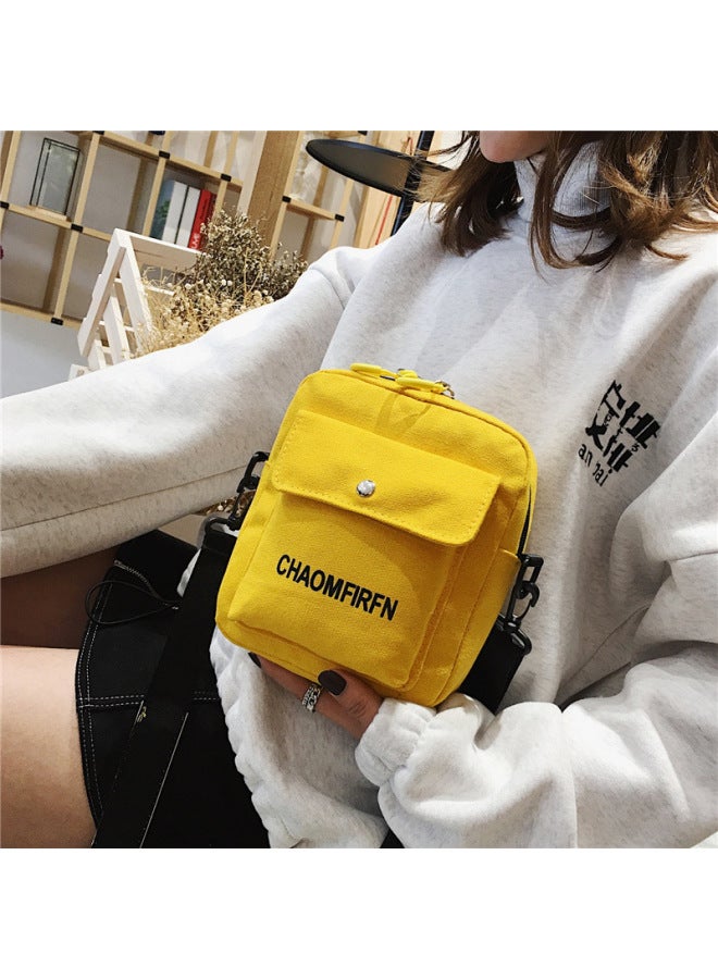 2019 الصيف قماش حقيبة صغيرة بلون واحد الكتف Crossbody حقيبة المرأة حقيبة الهاتف المحمول الإنترنت المشاهير المرأة حقيبة الظهر-اللون: أصفر - Image 4