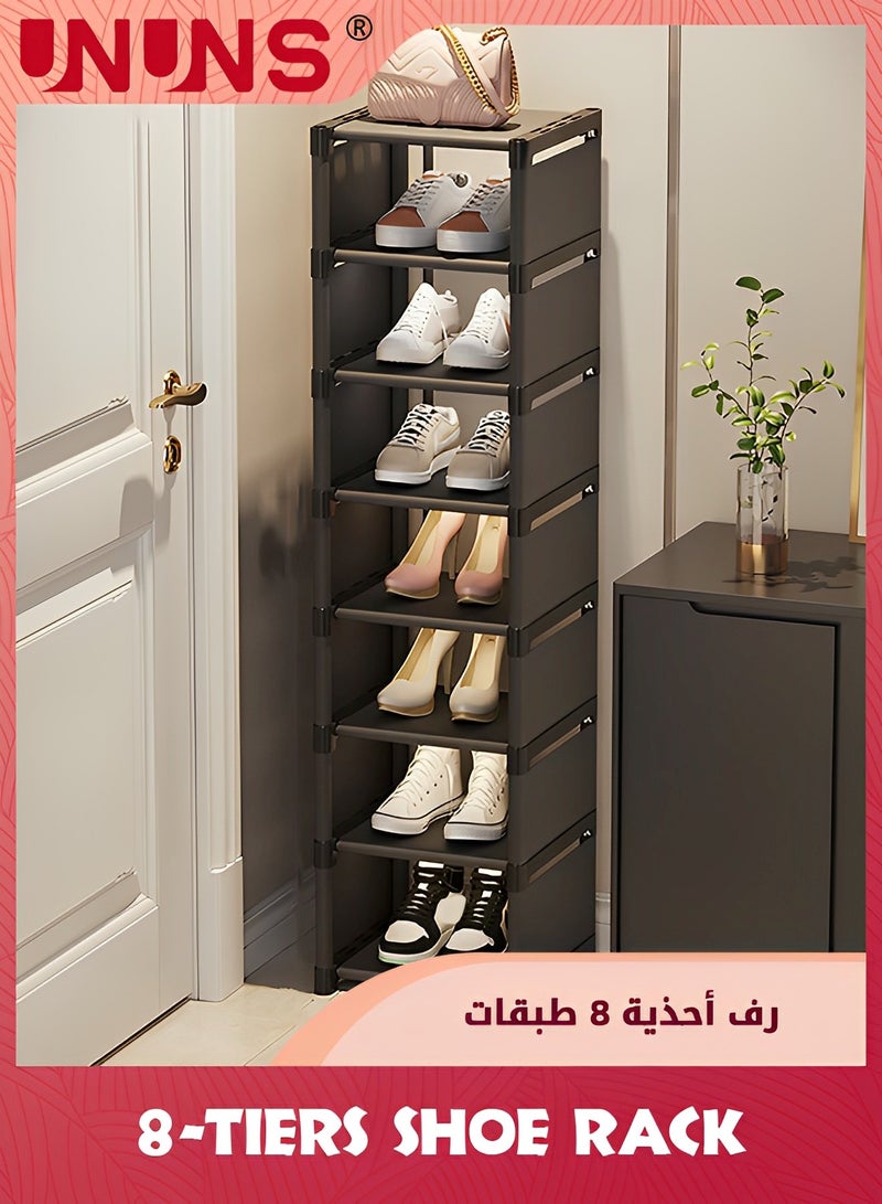 UNUNS 8 Tiers Vertical Shoe Rack,Narrow Stable Organizer,Space Saving Lightweight Storage Shelf,Sturdy Easy DIY Stand Shelving,Non-Woven Fabric Shoes Racks For Entryway Hallway Closet Bedroom - Image 1