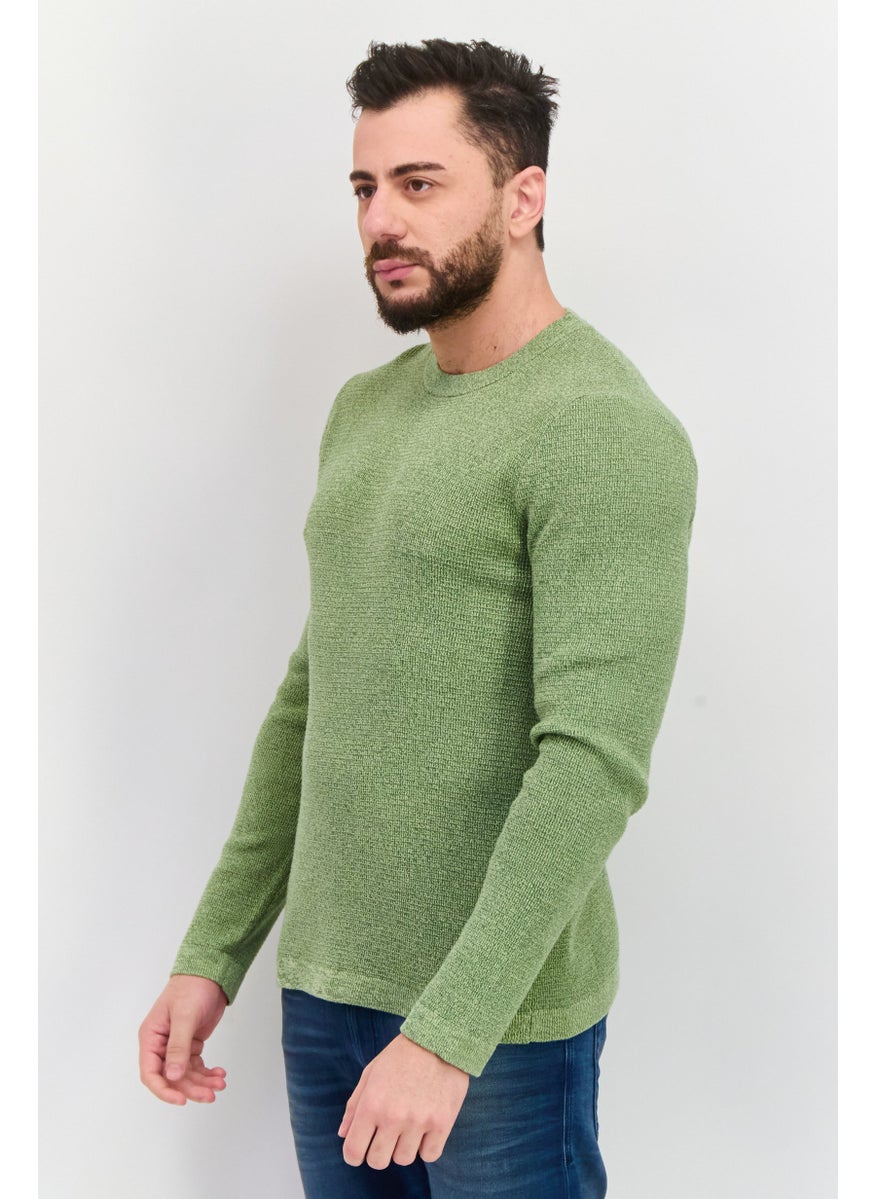 Selected Homme Men Crew Neck Long Sleeve Knitted Sweater, Green Combo  - Image 2