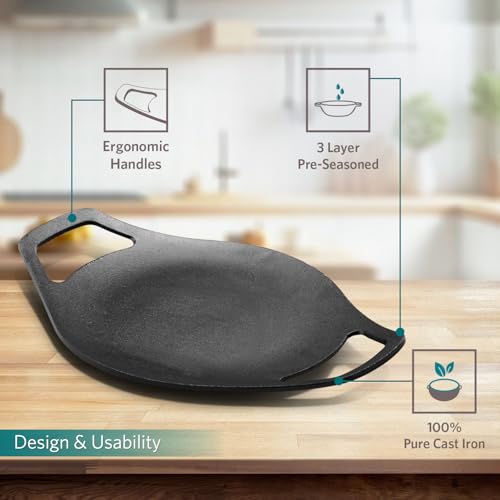 VAYA HauteChef Pre-Seasoned Cast Iron Roti Tawa, 23.5 cm, Naturally Non-Stick, 100% Pure & Toxin-Free, Concave Design for Soft Rotis & Chappatis, for Induction & Gas Stovetops, Heavy Duty - Image 2