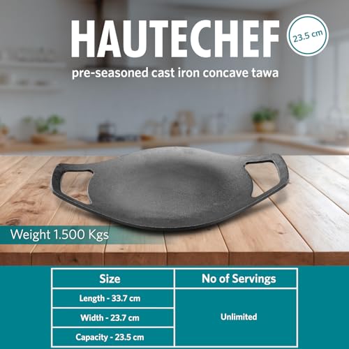 VAYA HauteChef Pre-Seasoned Cast Iron Roti Tawa, 23.5 cm, Naturally Non-Stick, 100% Pure & Toxin-Free, Concave Design for Soft Rotis & Chappatis, for Induction & Gas Stovetops, Heavy Duty - Image 5