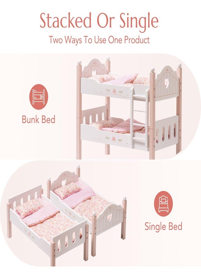 ROBOTIME Baby Doll Bunk Beds, Wooden Baby Doll Crib, Stackable Doll Bed Toy, High18 inch Dolls Furniture Fits American Girl 3+ (Pink, 2 Pcs Beds) - Image 3