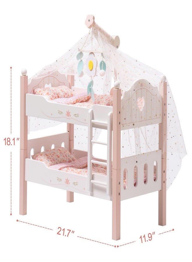 ROBOTIME Baby Doll Bunk Beds, Wooden Baby Doll Crib, Stackable Doll Bed Toy, High18 inch Dolls Furniture Fits American Girl 3+ (Pink, 2 Pcs Beds) - Image 2