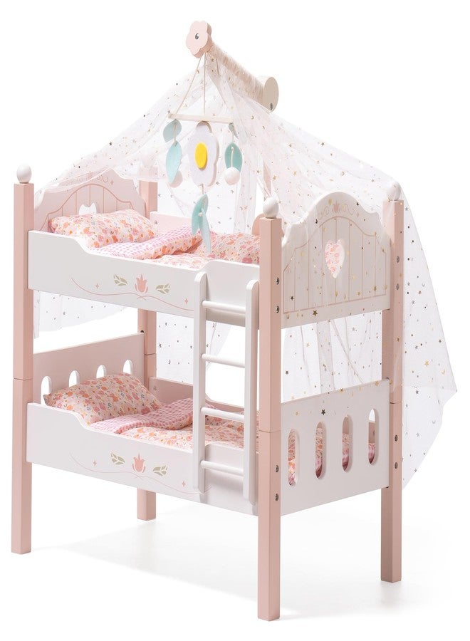 ROBOTIME Baby Doll Bunk Beds, Wooden Baby Doll Crib, Stackable Doll Bed Toy, High18 inch Dolls Furniture Fits American Girl 3+ (Pink, 2 Pcs Beds) - Image 1