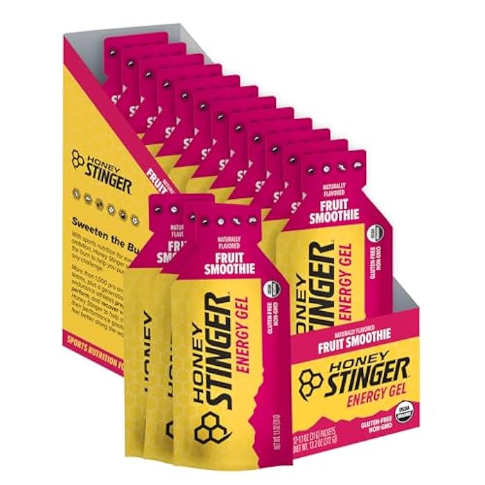 Honey Stinger جيل الطاقة من هوني ستينجر، سموذي فواكه عضوي، خالي من الجلوتين والكافيين، للتمارين، الجري والأداء، تغذية رياضية للمنزل والصالة الرياضية، قبل وأثناء التمرين، 12 عبوة، 13.2 أونصة - Image 1