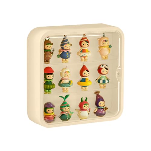 WMM حافظة عرض شفافة للشخصيات، صندوق تخزين دمى مثبت على الحائط، حامل عرض قابل للتعديل مع باب مقاوم للغبار والرطوبة مناسب لجمعيات ليغو وشخصيات أكشن بوب مارت (كريم) - Image 1