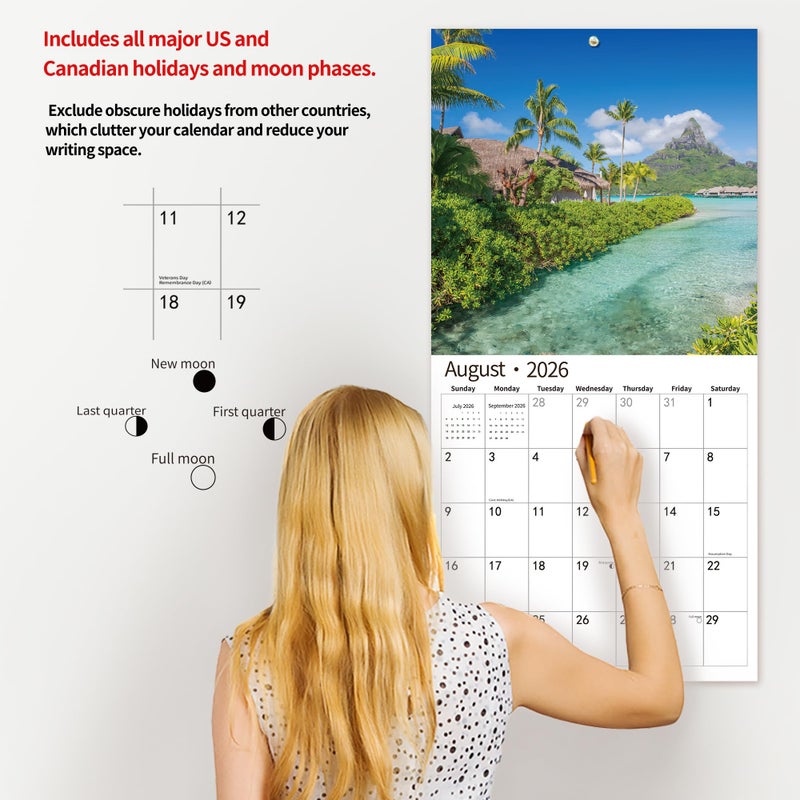 windrio 2026 Wall Calendar,Calendar 2026, November 2025 - December 2026, Wall Calendar Tropical Beaches, 12" x 24" Opened,Full Page Months Thick & Sturdy Paper for Calendar Organizing & Planning - Image 5