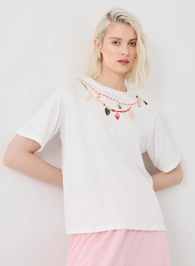 تايك تو Take Two Graphic Print Round Neck T-Shirt