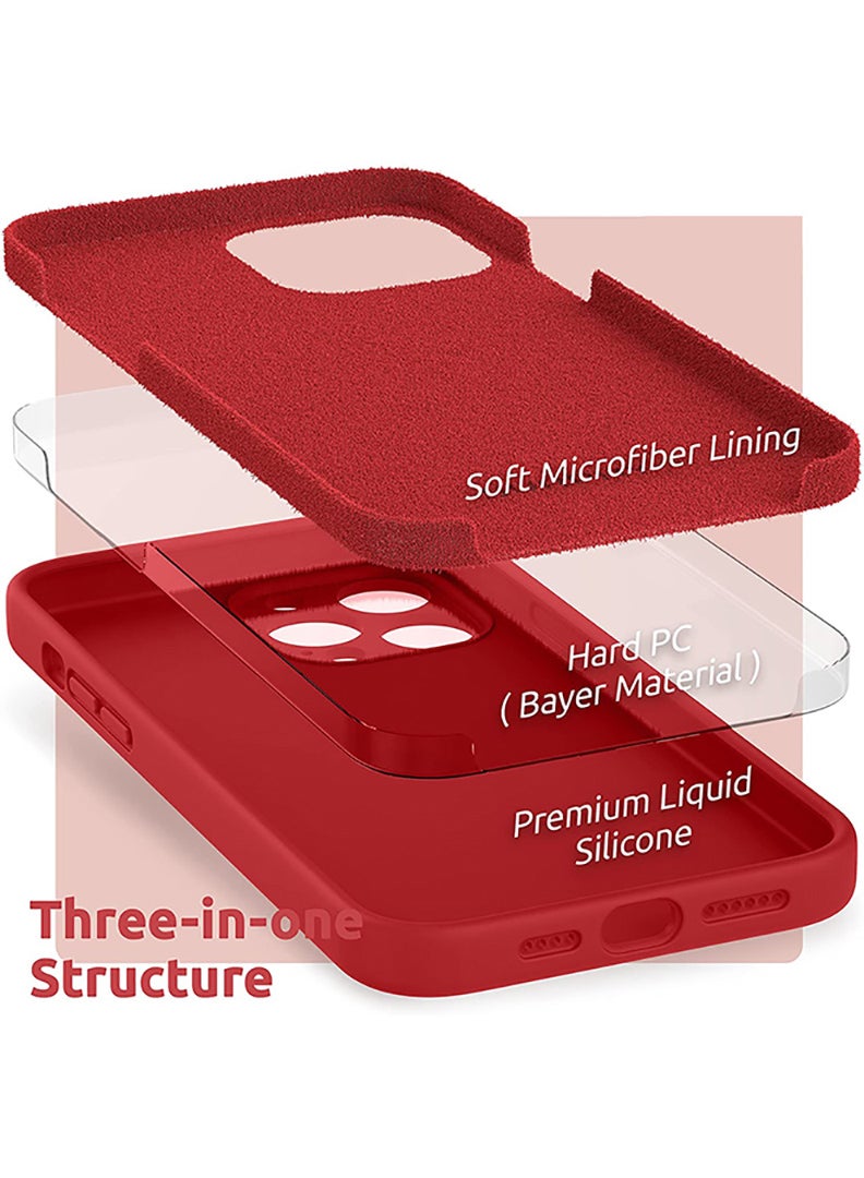 رفع القضية متوافق مع حافظة iPhone 13 Pro Max مقاس 6.7 بوصة، سيليكون سائل ممتاز [حماية الكاميرا] [بطانة ناعمة من الألياف الدقيقة المضادة للخدش] غطاء هاتف نحيف واقٍ مقاوم للصدمات لهاتف iPhone 13 Pro Max، أحمر - Image 3
