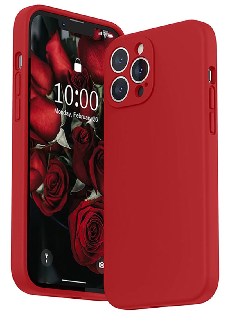 رفع القضية متوافق مع حافظة iPhone 13 Pro Max مقاس 6.7 بوصة، سيليكون سائل ممتاز [حماية الكاميرا] [بطانة ناعمة من الألياف الدقيقة المضادة للخدش] غطاء هاتف نحيف واقٍ مقاوم للصدمات لهاتف iPhone 13 Pro Max، أحمر - Image 1