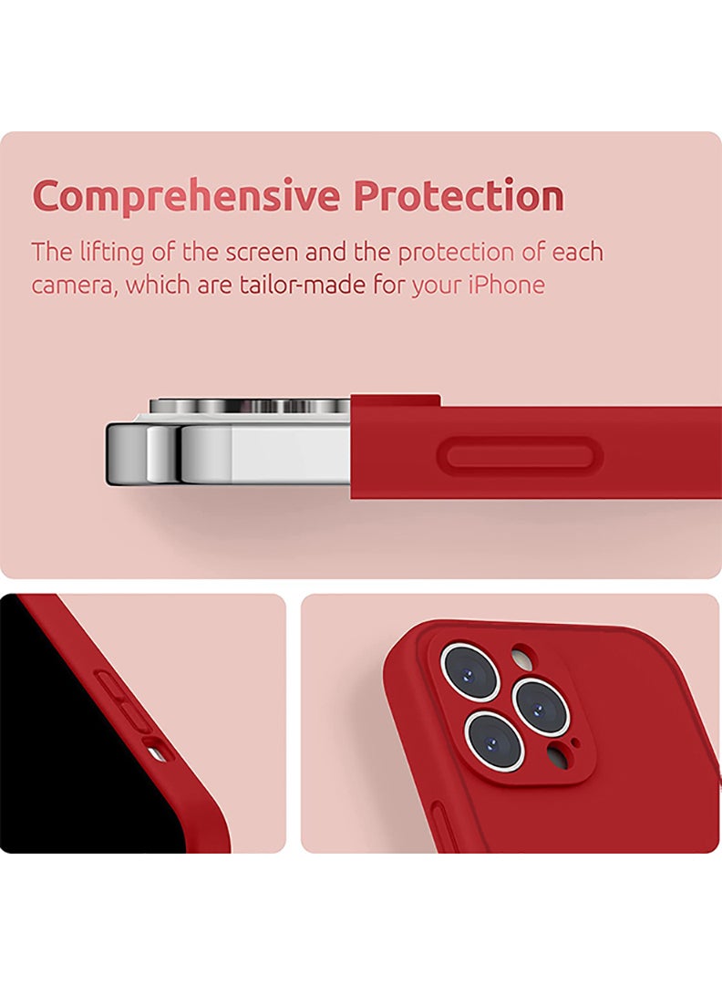 رفع القضية متوافق مع حافظة iPhone 13 Pro Max مقاس 6.7 بوصة، سيليكون سائل ممتاز [حماية الكاميرا] [بطانة ناعمة من الألياف الدقيقة المضادة للخدش] غطاء هاتف نحيف واقٍ مقاوم للصدمات لهاتف iPhone 13 Pro Max، أحمر - Image 2