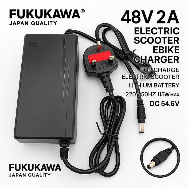 FUKUKAWA® 48V 2A Electric Scooter & E-Bike Charger | Fast Smart Lithium Battery Charger DC 54.6V Output | 220V 50Hz 115W Max | Safe Reliable Power Adapter for Delivery Scooter & E-Bike - Image 2