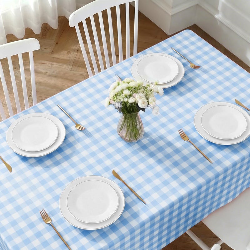 Oigco Light Blue Gingham Tablecloth - 54 x 108 Inches, Rectangle Disposable Light Blue Checkered Tablecloth, Picnic Table Covers for Dining/Camping/Picnic/Outdoor - Image 4
