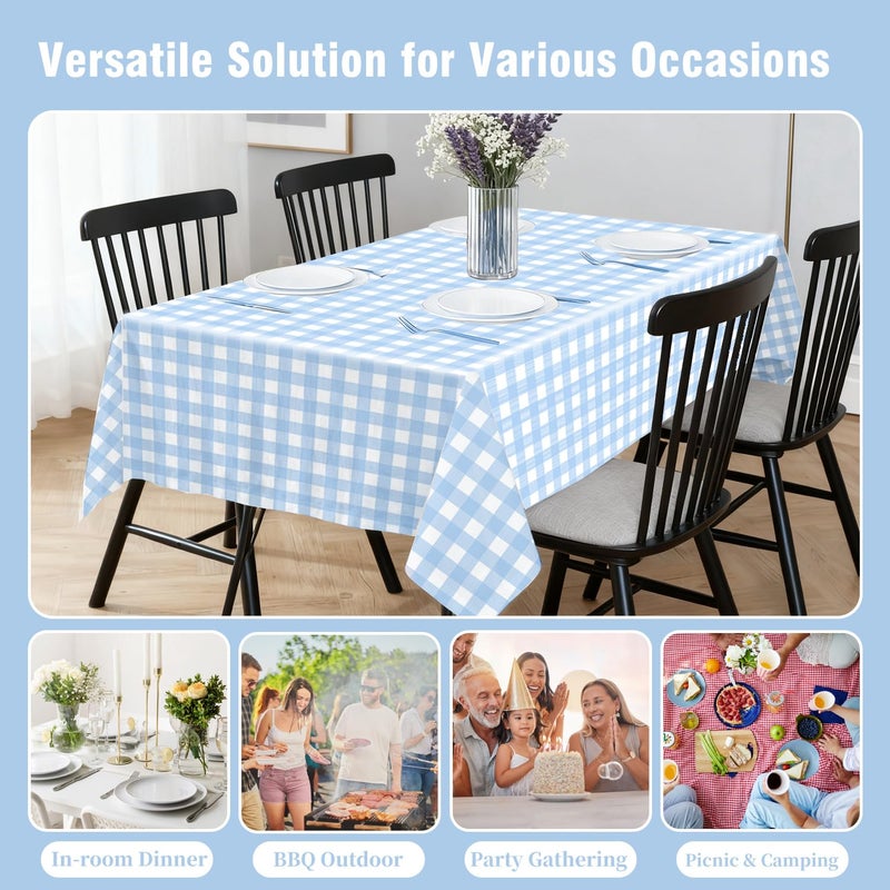 Oigco Light Blue Gingham Tablecloth - 54 x 108 Inches, Rectangle Disposable Light Blue Checkered Tablecloth, Picnic Table Covers for Dining/Camping/Picnic/Outdoor - Image 3