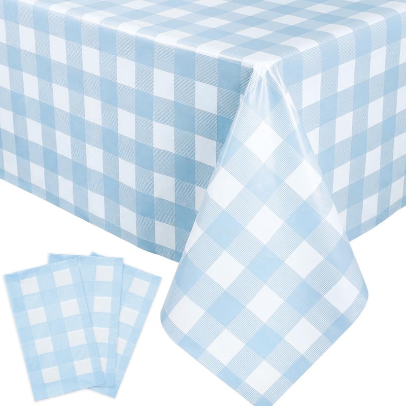 Oigco Light Blue Gingham Tablecloth - 54 x 108 Inches, Rectangle Disposable Light Blue Checkered Tablecloth, Picnic Table Covers for Dining/Camping/Picnic/Outdoor - Image 1