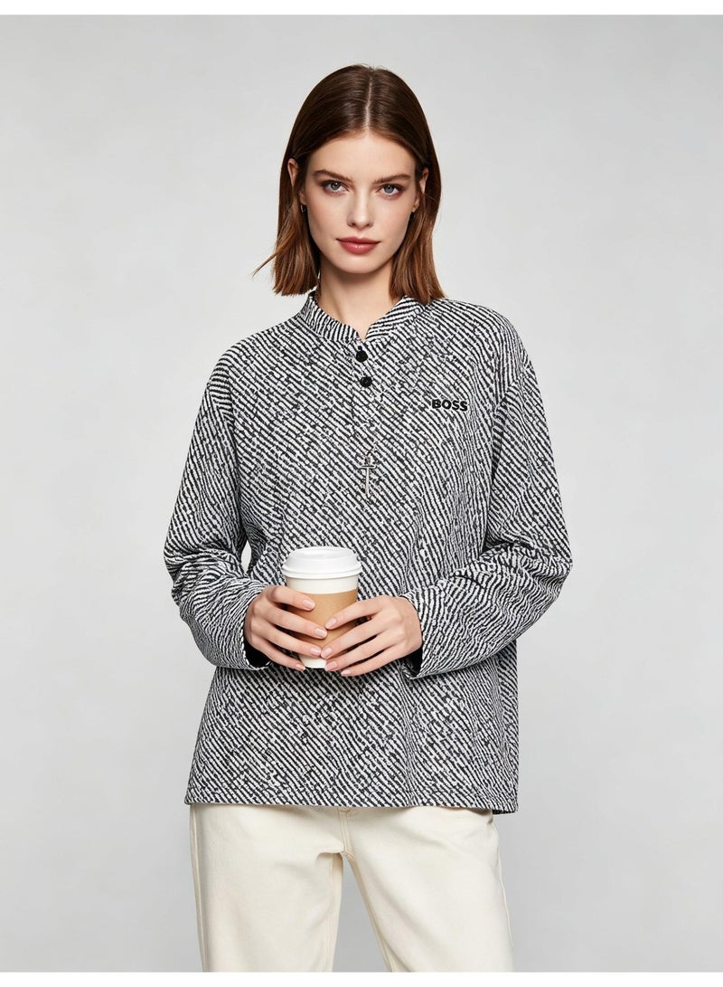 BOSS Henley Neck Long Sleeve Shirt For Men's Women's, Black White Stripe - Image 5