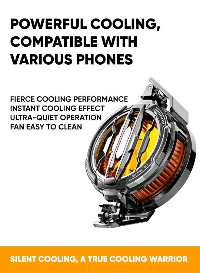 Magnetic Phone Cooler, Portable Phone Cooling Fan, Universal Phone Fan Cellphone Radiator for Tiktok Live Streaming ect (Black+Orange)  - Image 1