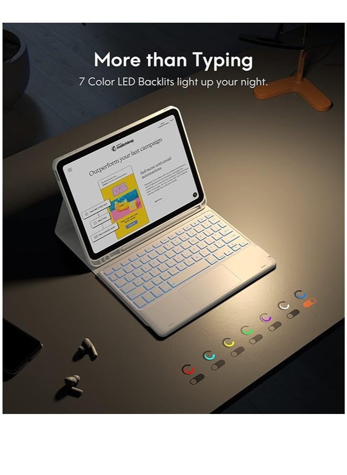 ماركة غير محددة حافظة لوحة مفاتيح CHESONA لجهاز iPad الجيل العاشر مع لوحة مفاتيح عربية وإنجليزية، وإضاءة خلفية ثلاثية الألوان، ولوحة تتبع متعددة اللمس، وحافظة قابلة للطي مع حامل قلم رصاص، وقناتي بلوتوث لجهاز iPad 10 10.9 بوصة 2022،  - Image 3