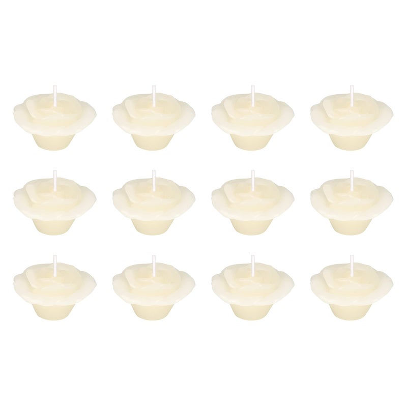 Mega Candles 12 pcs Unscented Rose Petals Flower Ivory Floating Candles Hand Poured Wax Candle 2 Inch Diameter Home Dcor Wedding Centerpieces Baby Showers Birthdays Meditations Spas