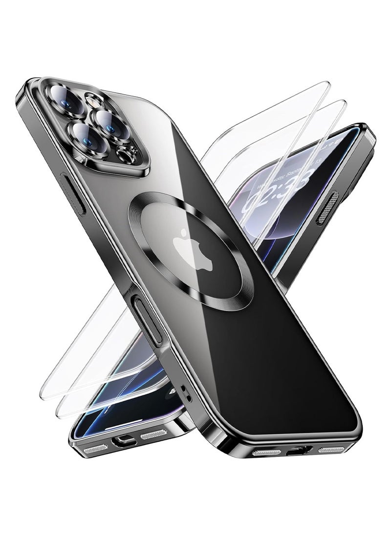 CaseNeo - [1+2] Case and Screen Protector for iPhone 16 Pro with Camera Lens Protect, Protective Case Compatible with Wireless Charging, Anti-Scratch Shockproof Protective Electroplated iPhone 16 Pro Case for Women Men - Black - Image 1