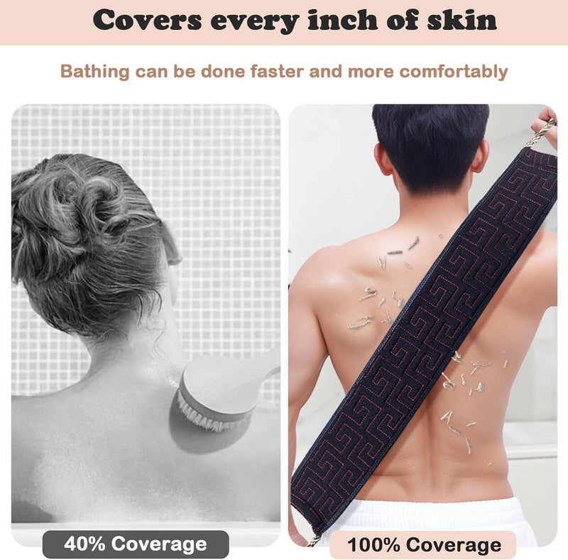 KASTWAVE Exfoliating Back Scrubber for Shower, 34 Inch Double-Sided Body Exfoliator with Handles and Loofah Glove, Deep Cleansing Bath Washcloth Set for Men and Women, Spa Massage Shower Tool - Image 3