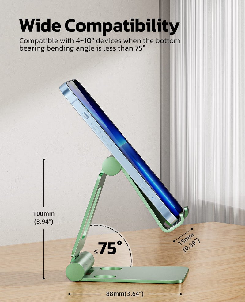 Nulaxy Dual Folding Cell Phone Stand, Fully Adjustable Foldable Desktop Phone Holder Cradle Dock Compatible with iPhone 17 16 15 14 13 12 11 Pro Max Xs Xr X 8, Nintendo Switch, All Phones- Green - Image 2