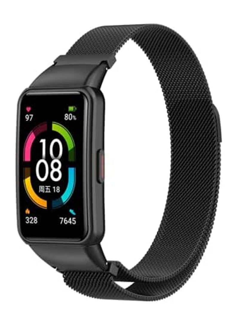 حزام معدني لصالح الشرف 6 / Huawei Band 6 Smart Band Band Smart Band ، عصابات الفولاذ المقاوم للصدأ لـ Huawei Band 6 Wrist Watch Bracelet (Black) - Image 1