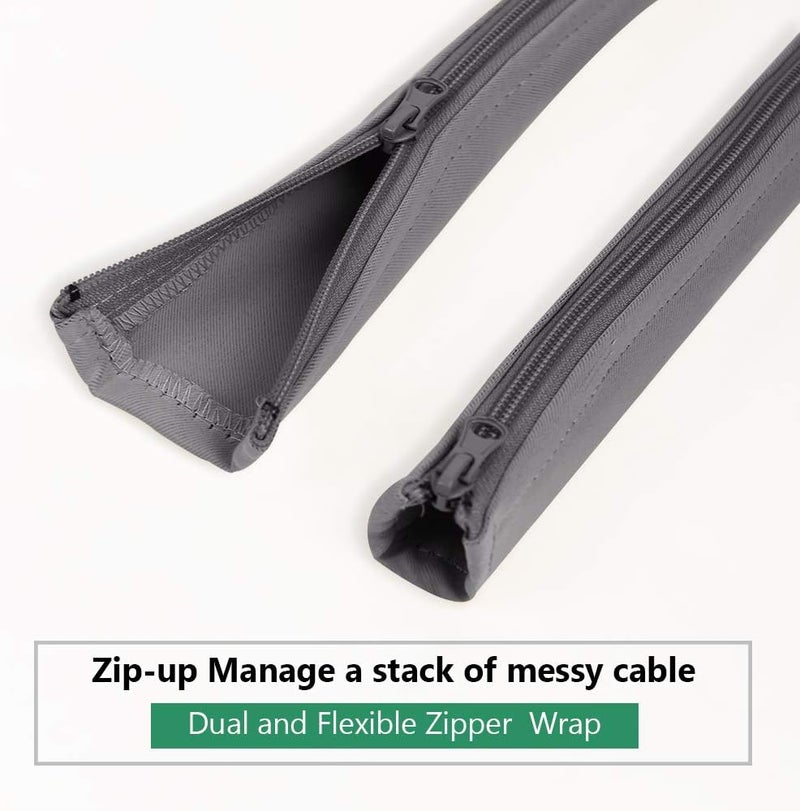 StangH Flexible Cable Management Sleeve with Zipper - Extendable Cord Organizer System Wrap Wire Cable Cover Sleeve Holder, Keep Home & Office Clean Safe Protector for TV, Grey, 39 Inches, 2 Pcs - Image 2