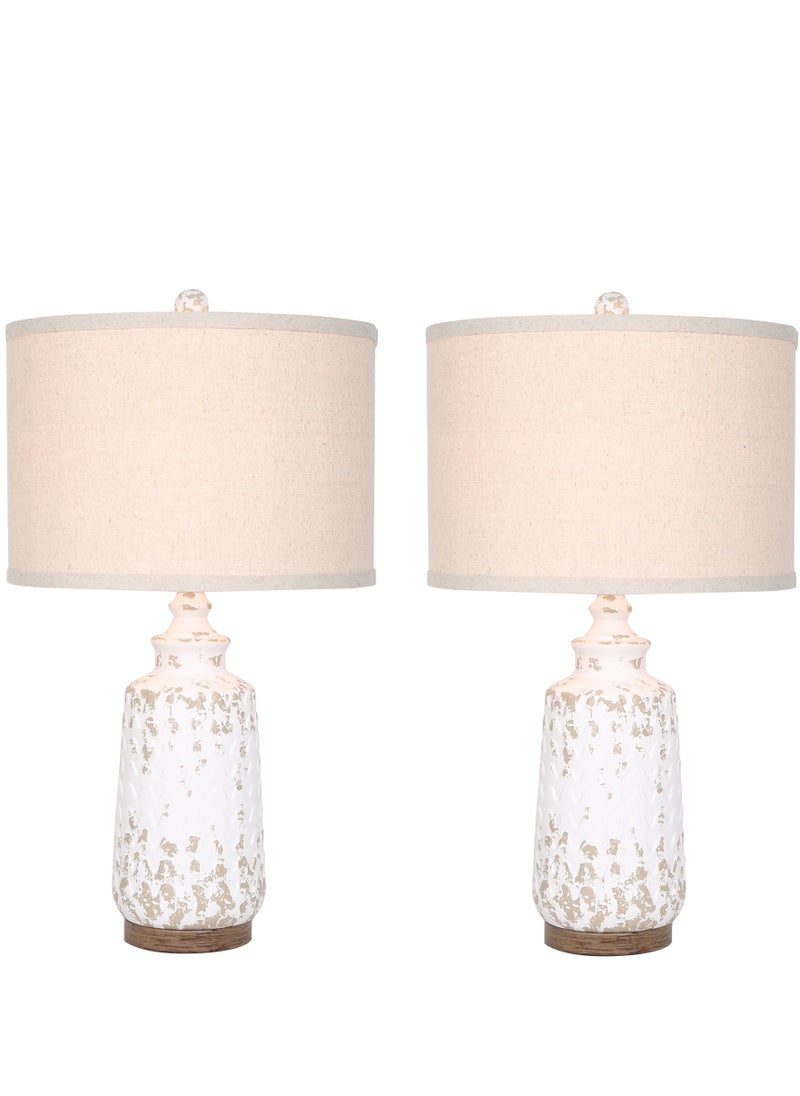 Table Lamp Set of 2 Retro Side Desk Lamp for Living Bed Room Home with Linen Lampshade