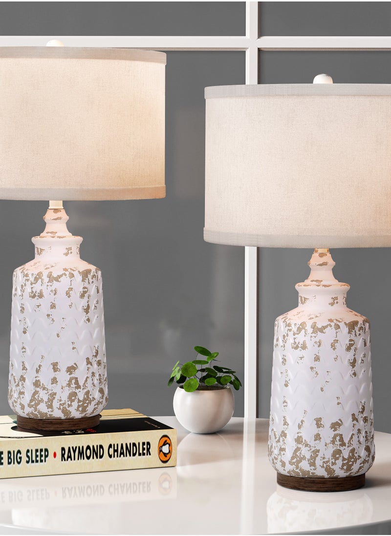 Table Lamp Set of 2 Retro Side Desk Lamp for Living Bed Room Home with Linen Lampshade