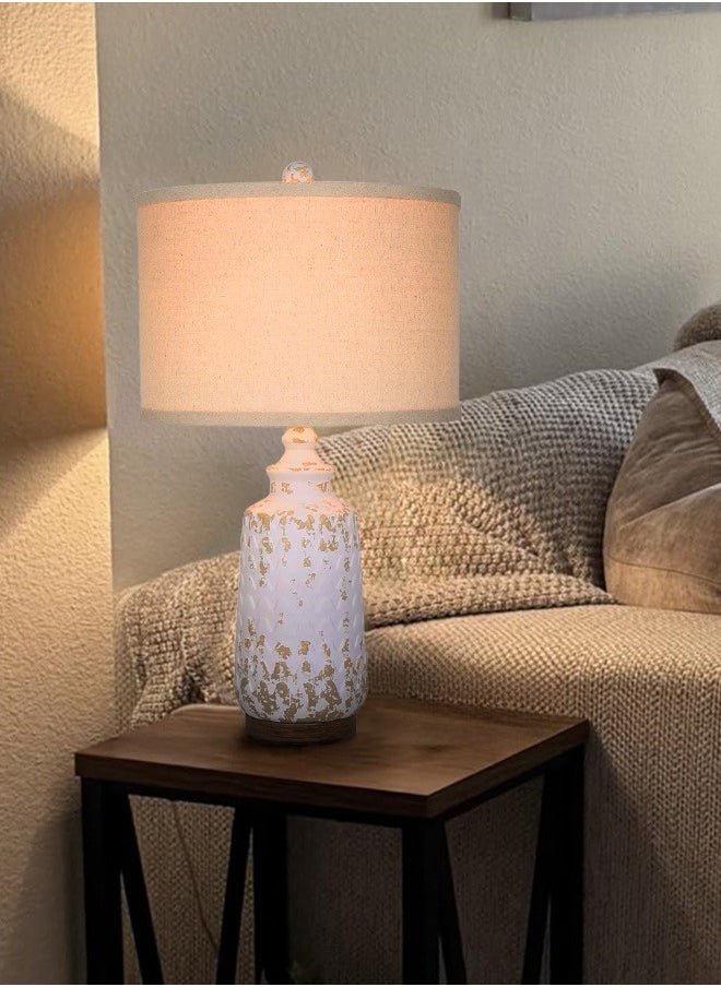 Table Lamp Set of 2 Retro Side Desk Lamp for Living Bed Room Home with Linen Lampshade