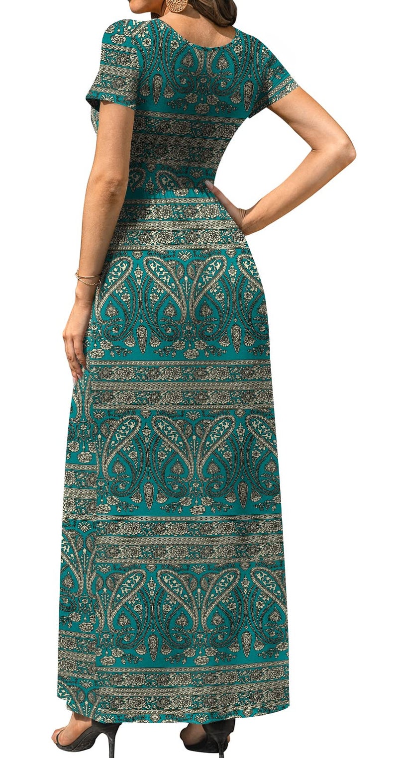 DB MOON Womens 2026 Casual Summer Maxi Dresses Short Sleeve Empire Waist Spring Long Dress with Pockets(Blue Khaki, M) - Image 4
