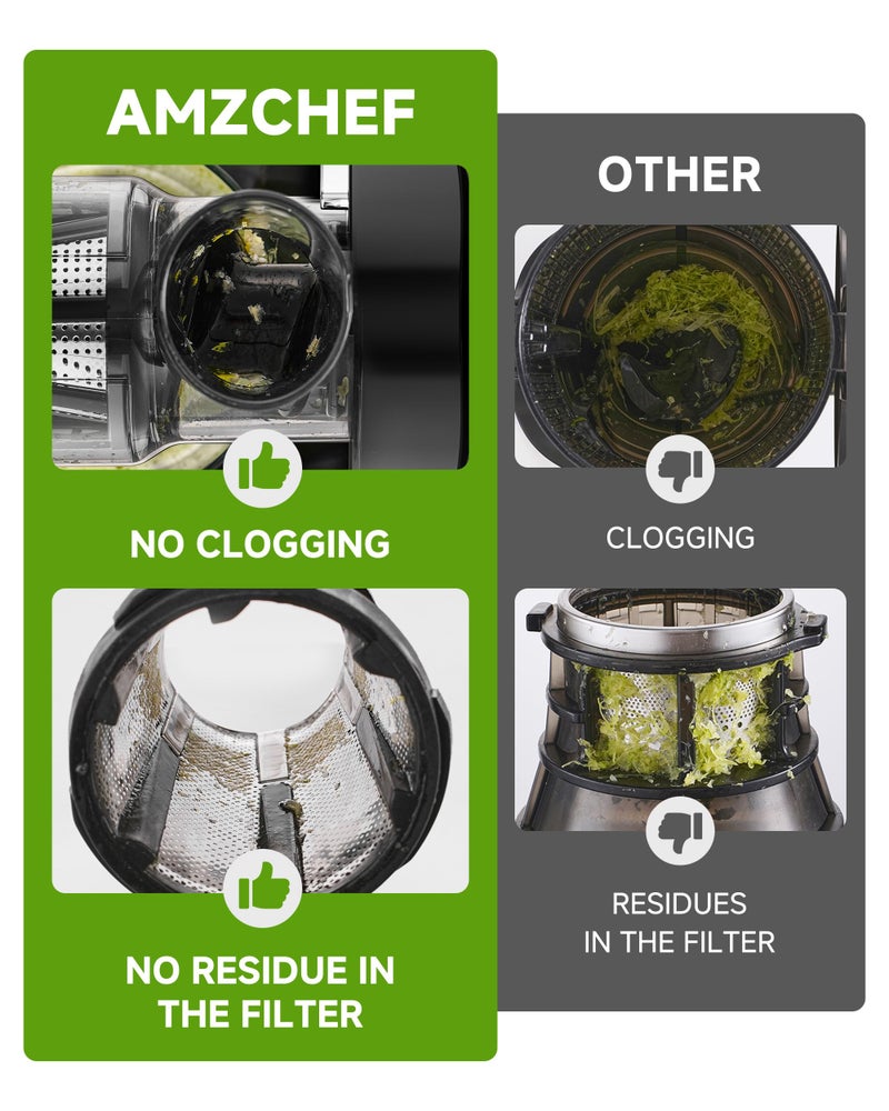 amzchef Masticating Juicer Machines, AMZCHEF Slow Cold Press Juicer with Reverse Function, High Juice Yield, Easy Clean with Brush,Recipes for High Nutrient Fruits and Vegetables, Gray(Updated) - Image 4