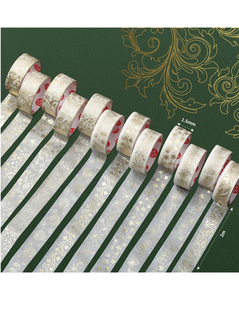 SYOSI Gold Vintage Washi Tape, 15mm Botanical Gold Foil Washi Masking Tape with Leaves, Aesthetic Decorative Tape for Bullet Journal Supplies, DIY Crafts, Scrapbooking, Planner, Gift Wrapping, Washi Tape - Image 2