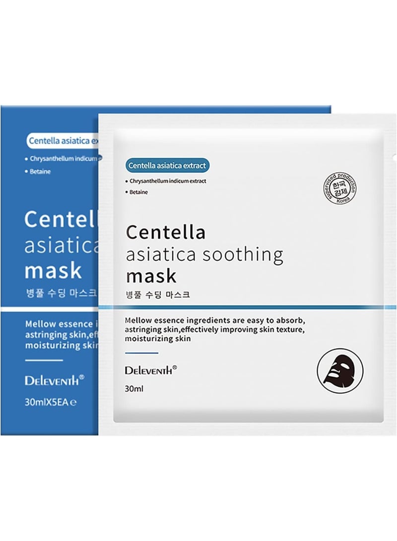 SOLARAE Centella Asiatica Calming Mask, 5Pcs 30ml Skin Rejuvenating & Soothing Essence Hydrating Sheet, Hyaluronic Essence Deep Hydration and Moisturizing, Antioxidant, Exfoliating, Radiant Glow - Image 1
