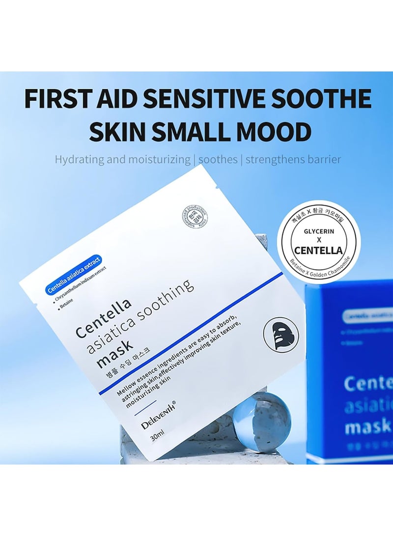 SOLARAE Centella Asiatica Calming Mask, 5Pcs 30ml Skin Rejuvenating & Soothing Essence Hydrating Sheet, Hyaluronic Essence Deep Hydration and Moisturizing, Antioxidant, Exfoliating, Radiant Glow - Image 2