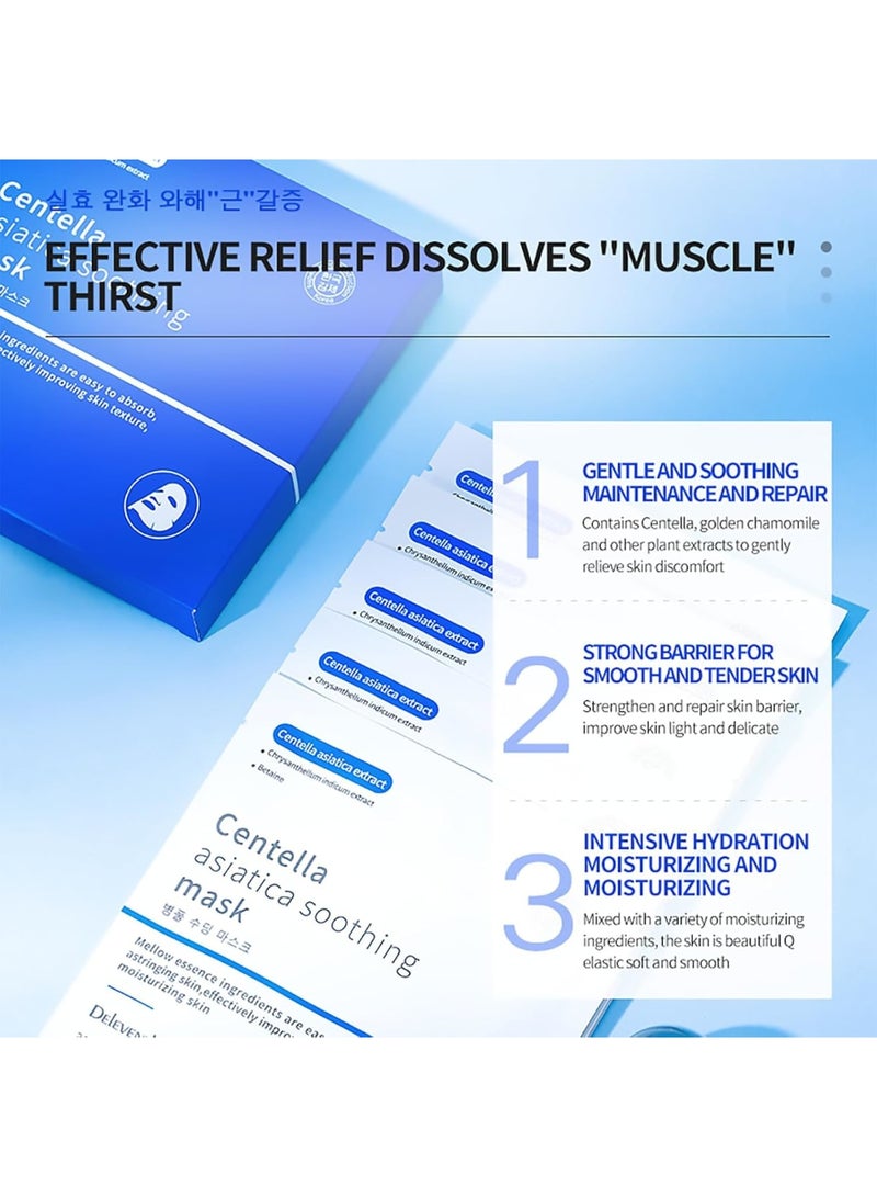 SOLARAE Centella Asiatica Calming Mask, 5Pcs 30ml Skin Rejuvenating & Soothing Essence Hydrating Sheet, Hyaluronic Essence Deep Hydration and Moisturizing, Antioxidant, Exfoliating, Radiant Glow - Image 3