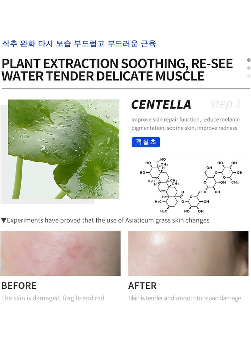 SOLARAE Centella Asiatica Calming Mask, 5Pcs 30ml Skin Rejuvenating & Soothing Essence Hydrating Sheet, Hyaluronic Essence Deep Hydration and Moisturizing, Antioxidant, Exfoliating, Radiant Glow - Image 4