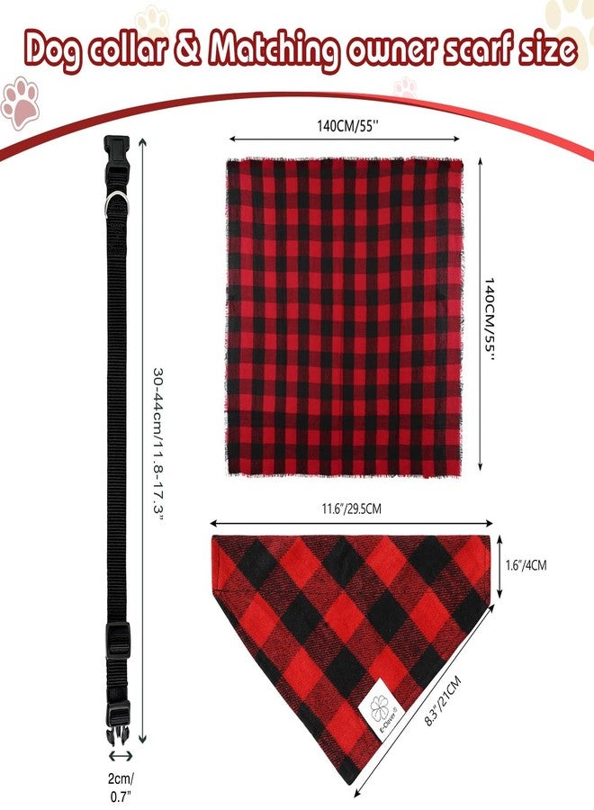 E-Clover Christmas Matching Dog and Owner-Dog Bandana Collar & Matching Scarf Girl Boy Adjustable Dog Collars for Small Medium Dogs Owner Mom Gift Red Black Buffalo Plaid - Image 3