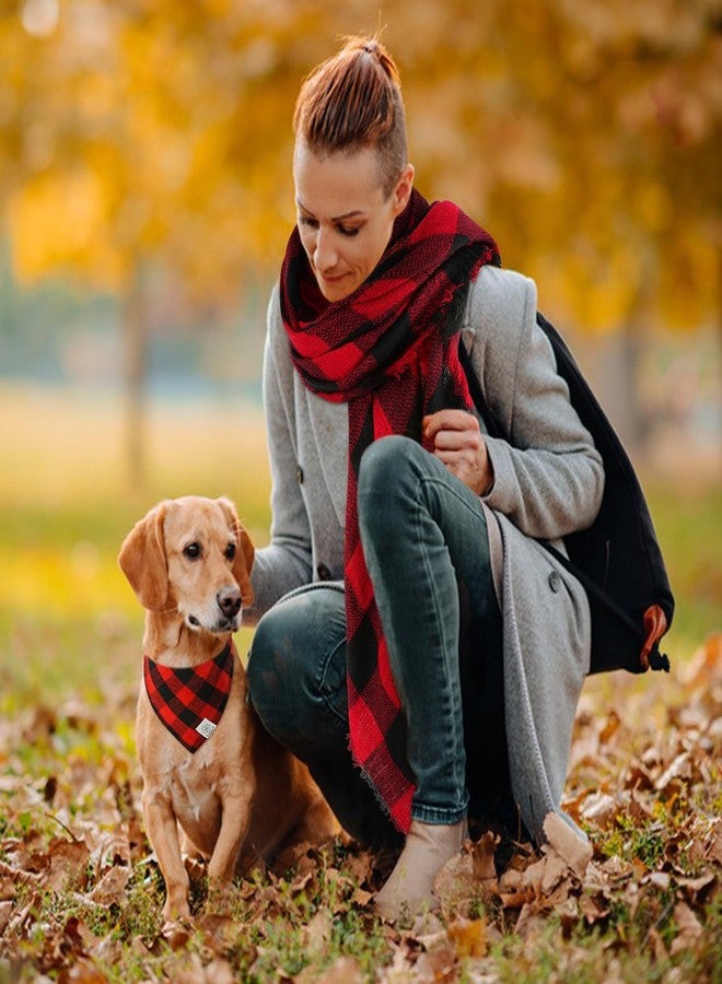 E-Clover Christmas Matching Dog and Owner-Dog Bandana Collar & Matching Scarf Girl Boy Adjustable Dog Collars for Small Medium Dogs Owner Mom Gift Red Black Buffalo Plaid - Image 2