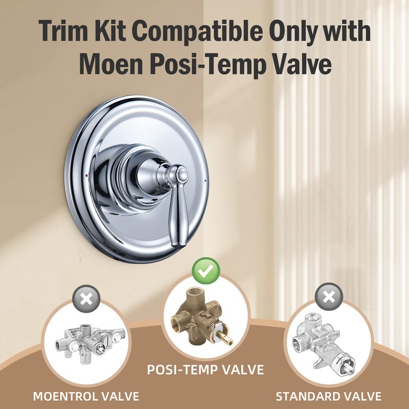 Ahenbal Replacement for Moen T2151 Brantford Posi-Temp Valve Trim Kit, Pressure Balancing Tub and Shower Lever Handleï¼ŒChrome - Image 3