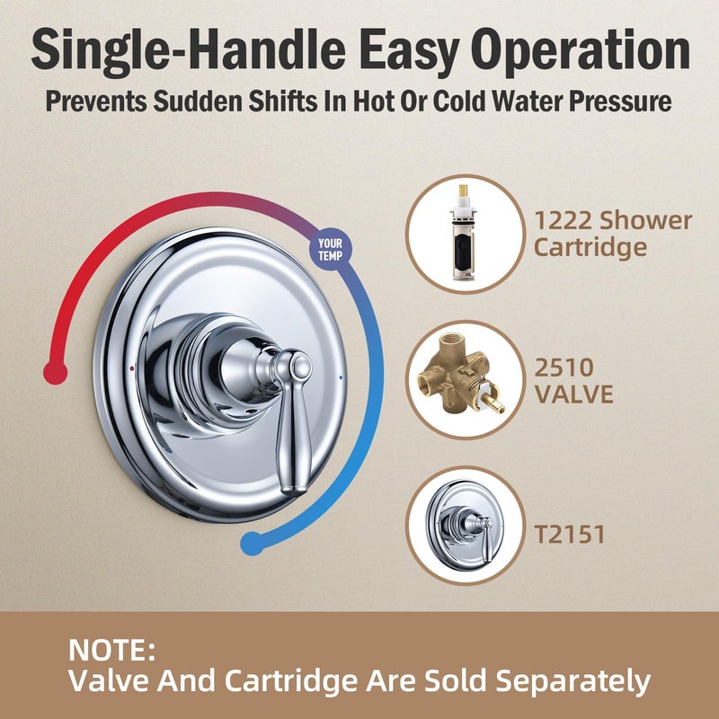 Ahenbal Replacement for Moen T2151 Brantford Posi-Temp Valve Trim Kit, Pressure Balancing Tub and Shower Lever Handleï¼ŒChrome - Image 5