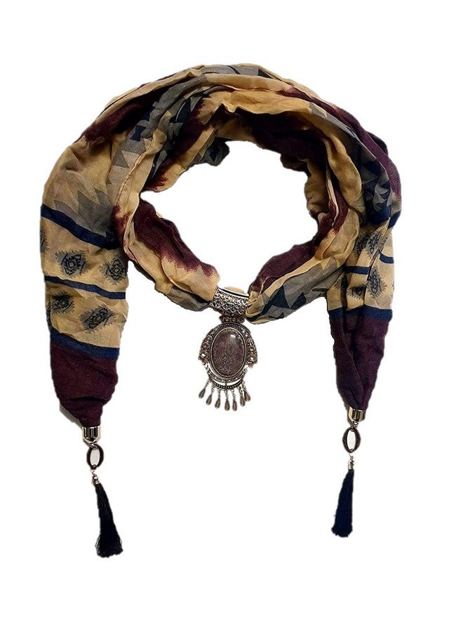 Krystle Girls Stylish Printed Scarf with Necklace pendant Scarves Stole Dupatta (Multicolor,S03) - Image 1