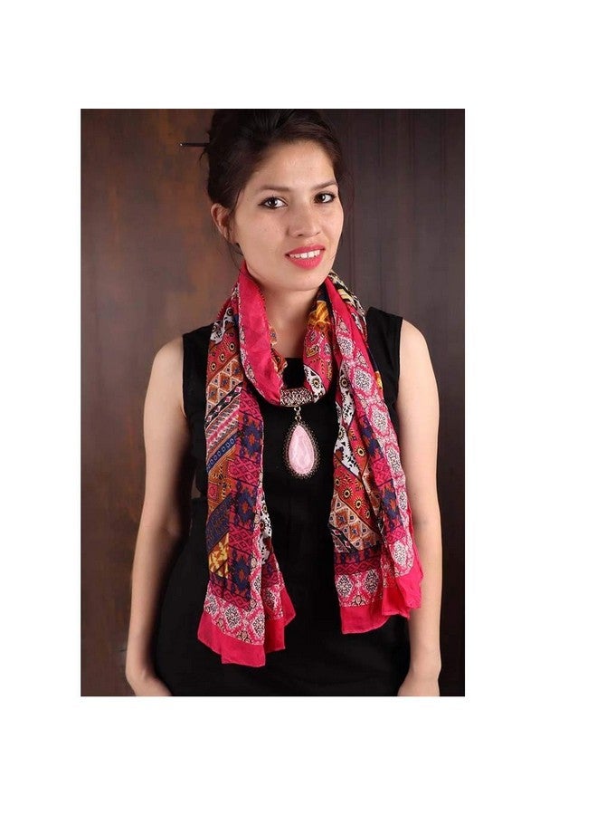 Krystle Girls Stylish Printed Scarf with Necklace pendant Scarves Stole Dupatta (Multicolor,S03) - Image 2