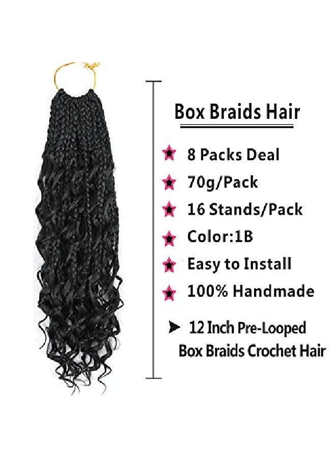 Firstcyh Hair - 8 Packs Box Braids Crochet Hair With Curly Ends Goddess Box Braids Crochet Braids 3X Bohemian Braiding Hair For Black Women(12 Inch 1B)…… - Image 1