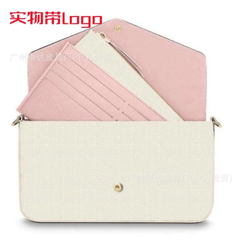 Direct Foreign Trade New Classic Old Flower Three-in-One Mahjong Bag Single Shoulder Crossbody Chain Envelope Womens Bag with Logo White lattice powder inside