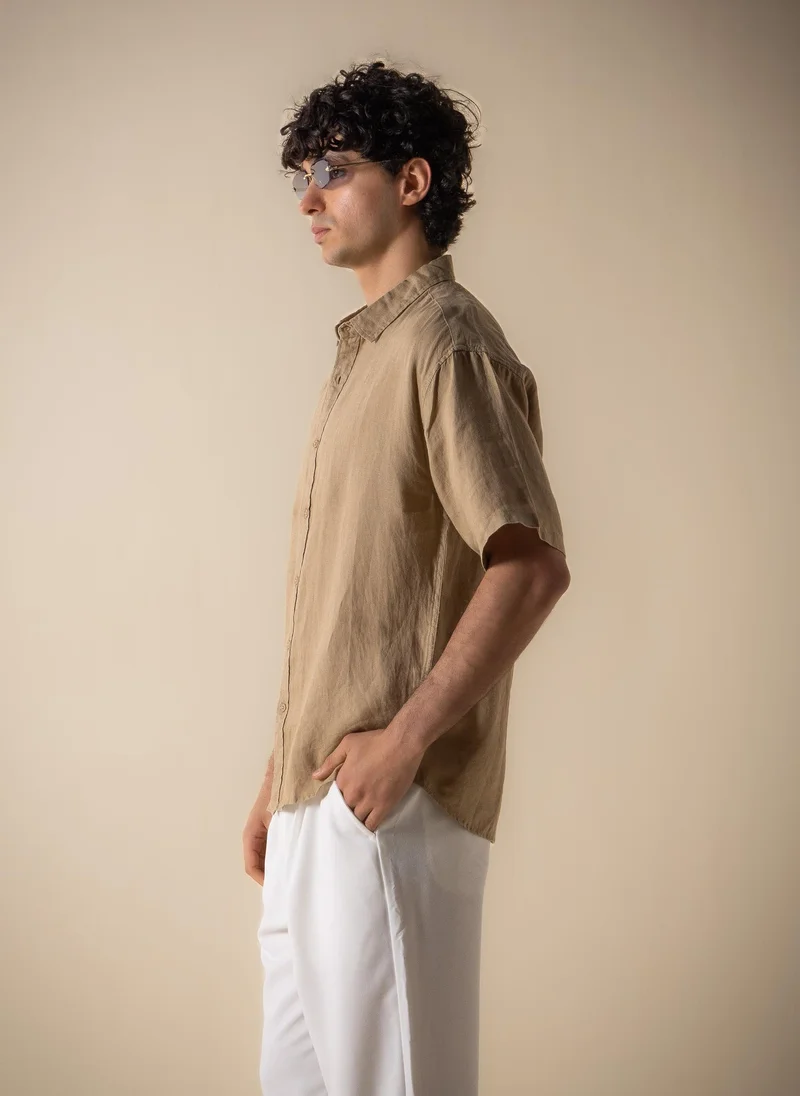 Shapes Beige 100% LINEN COMFORT SHIRT for Men | Best Price UAE
